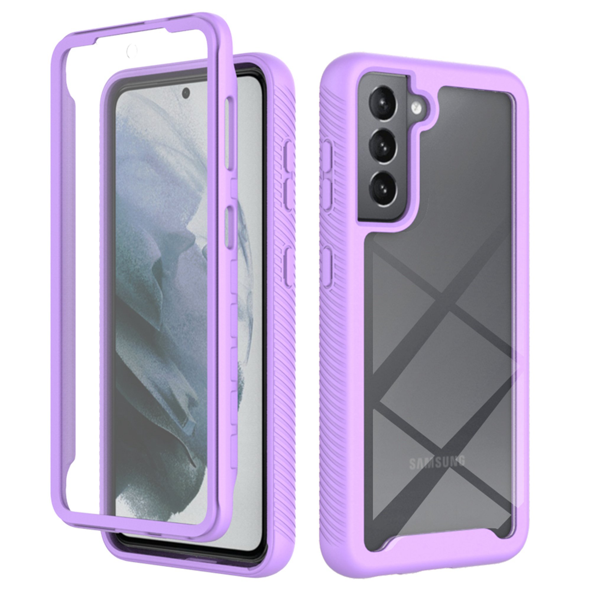 Galaxy A13 5G Case with Built in Screen Protector,Dteck Full-Body Shockproof Rubber Hybrid Protection Crystal Clear PC Back Protective Phone Case Cover for Samsung Galaxy A13 5G,Purple